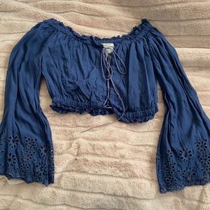 Tie crop top with bell sleeves